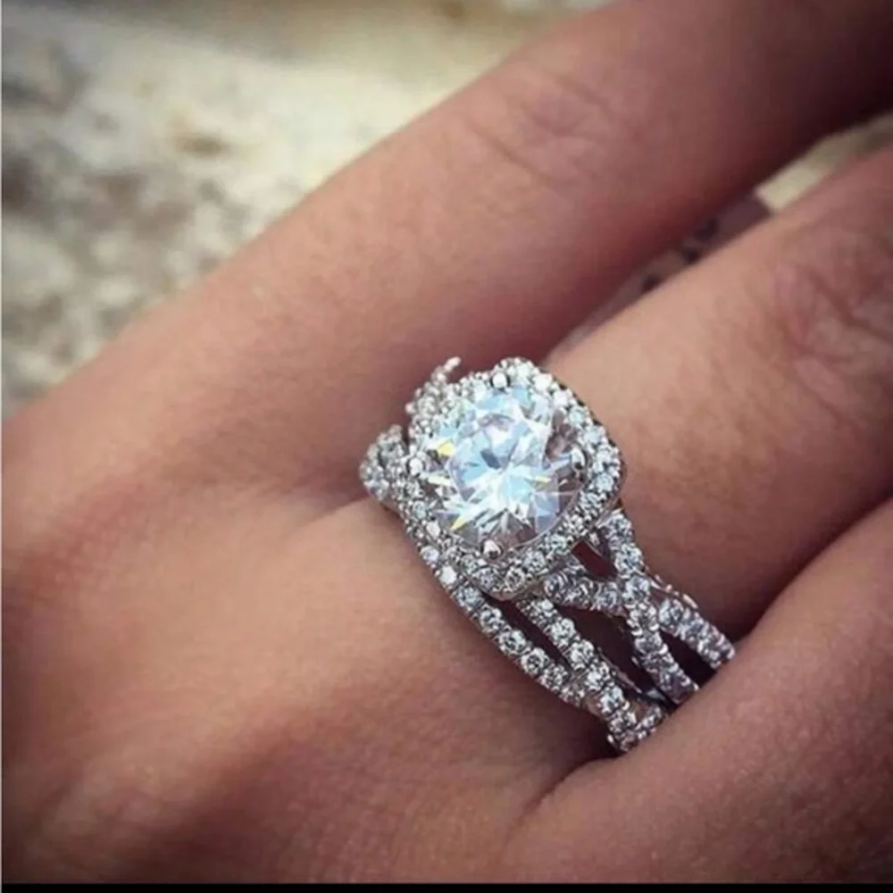 Silver Engagement Style Ring Set